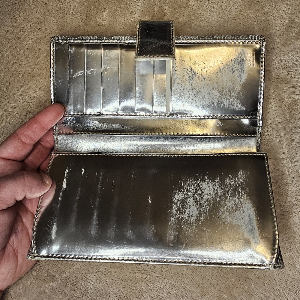 Gucci Rare Silver canvas Long Wallet with Box - Picture 7 of 16